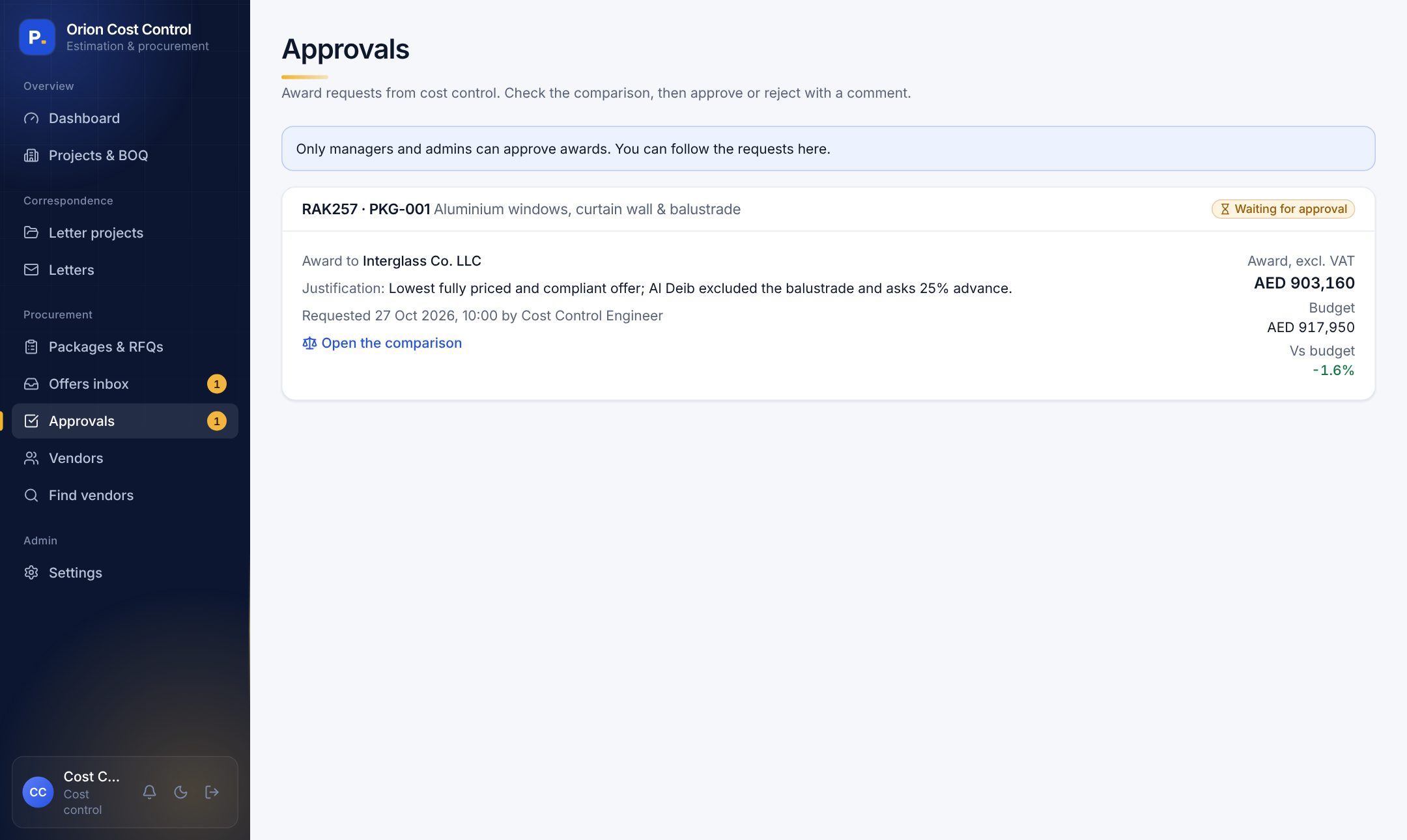 Award approvals