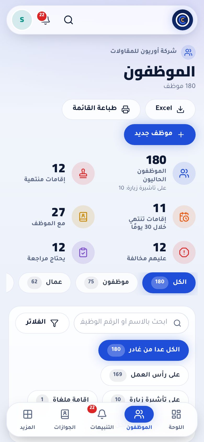 Employees list
